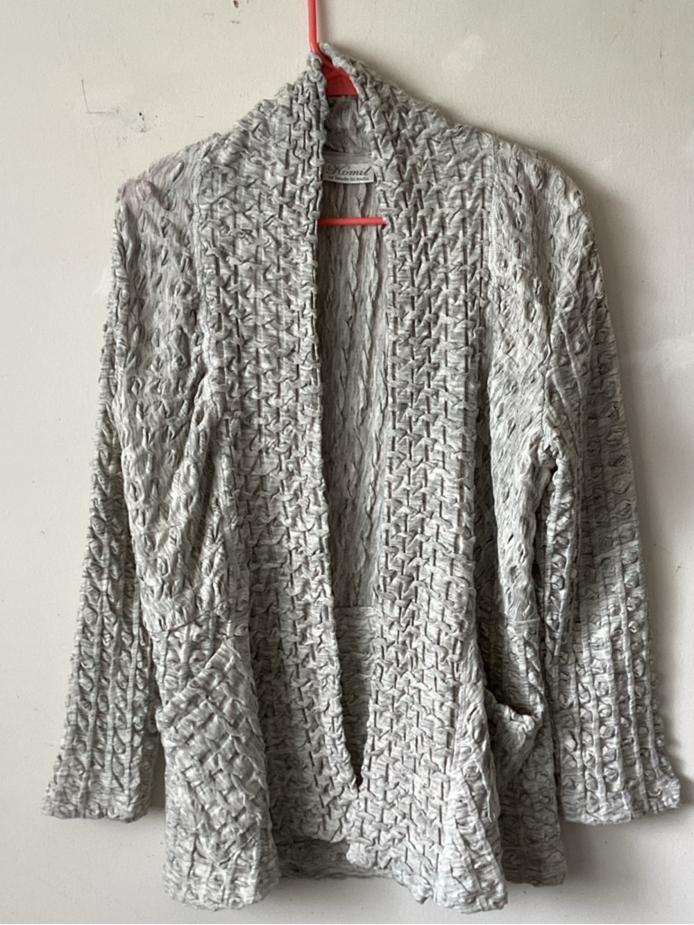 Komil Cozy Open-Front Cable Knit Women's jacket.- Light Gray.